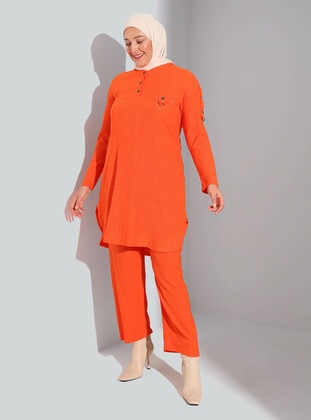 Orange - Plus Size Suit - GELİNCE