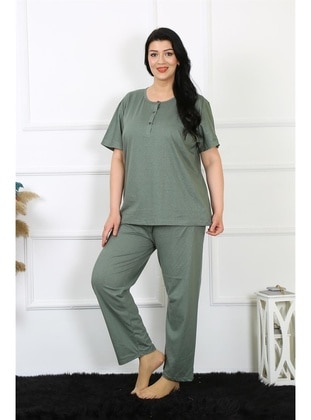 Green - Plus Size Pyjamas - Akbeniz