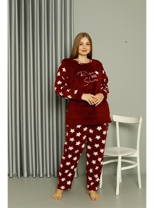 Burgundy - Plus Size Pyjamas - Akbeniz