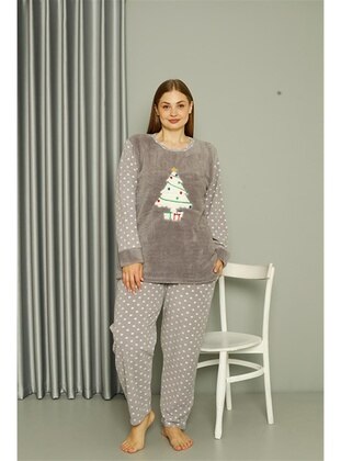 Grey - Plus Size Pyjamas - Akbeniz