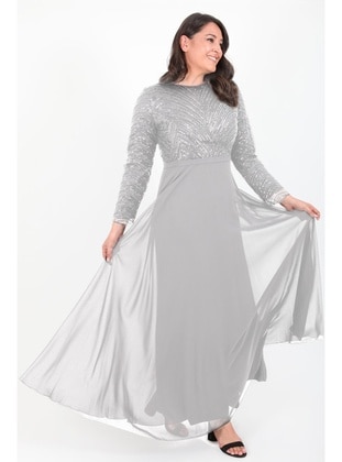 Grey - Plus Size Evening Dress - Ladies First