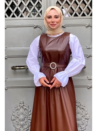Brown - Modest Dress - Meqlife