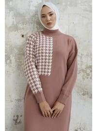 Dusty Rose - Houndstooth - Polo neck - Knit Dresses