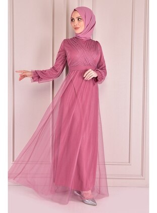 Moda Merve Dusty Rose Modest Evening Dress