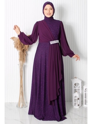 Purple - Plus Size Evening Dress - MFA Moda