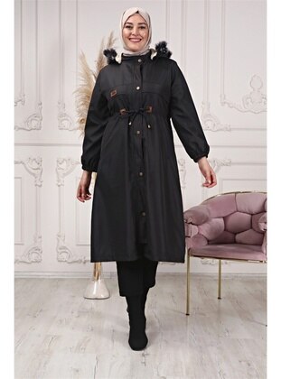 Black Hijab Coat With Crest Detail