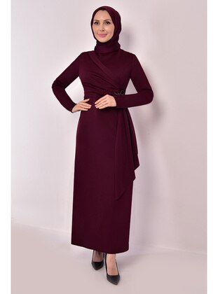 Burgundy - Modest Evening Dress - Moda Merve