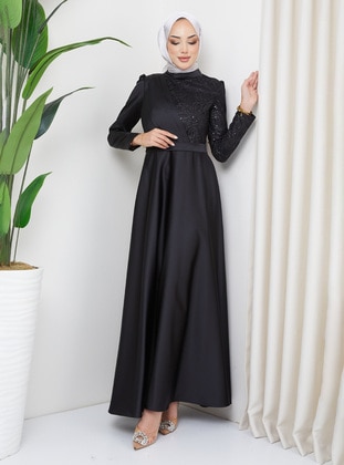 Black - Modest Evening Dress - Olcay