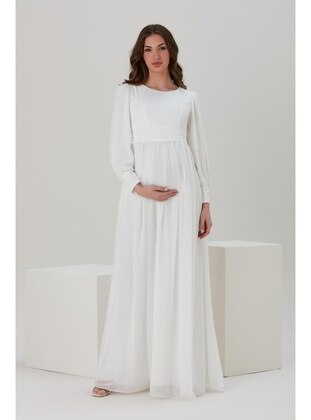 White - Maternity Evening Dress - IŞŞIL