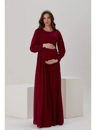 Maroon - Maternity Evening Dress - IŞŞIL