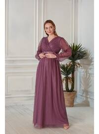 Işşıl A0024 Tulle Maxi Maternity Evening Gowns Babyshower Dress Purple
