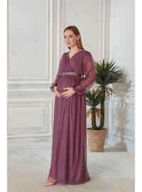 Işşıl A0024 Tulle Maxi Maternity Evening Gowns Babyshower Dress Purple