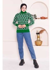 Green Women's Turtleneck Floral Print Sweater
