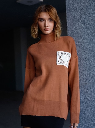 Mink - Unlined - Polo neck - Knit Sweaters - Threeco