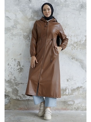 Tan - Hooded collar - Topcoat - InStyle