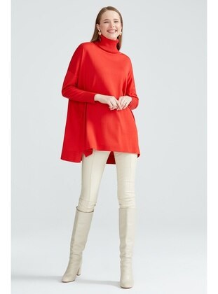 Red - Unlined - Knit Tunics - TIĞ TRİKO