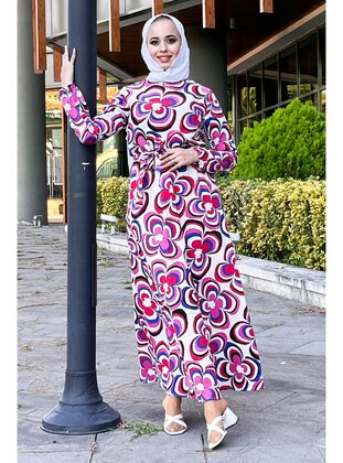 Fuchsia - Crew neck - Unlined - Modest Dress - Tesettür Dünyası