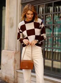 Brown - Unlined - Zero collar - Knit Sweaters