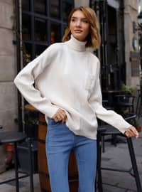 White - Unlined - Polo neck - Knit Sweaters