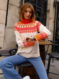 White - Unlined - Polo neck - Knit Sweaters