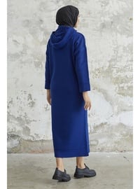 Navy Blue - Hooded collar - Knit Dresses