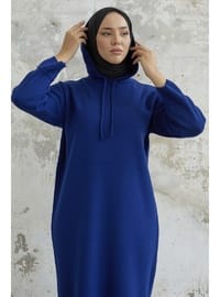 Navy Blue - Hooded collar - Knit Dresses
