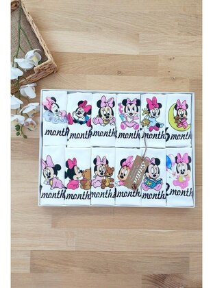 Monthly Girl's Bodysuit Set 12 Months Every Month Special Mickey Printed Sleeveless Sleeves Snap Fastened Girls Body