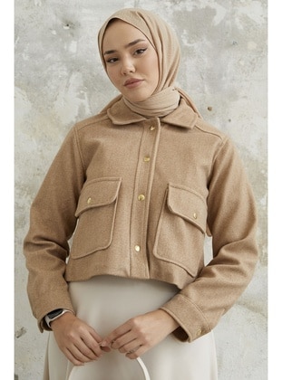 Camel - Fully Lined - Cuban Collar - Jacket - InStyle