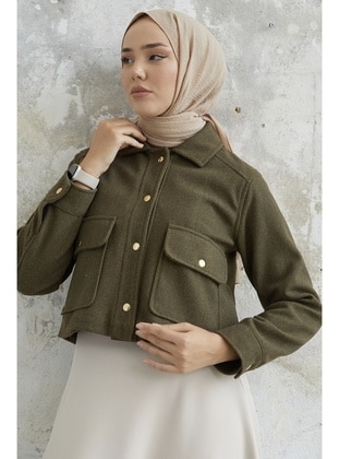 Khaki - Fully Lined - Cuban Collar - Jacket - InStyle