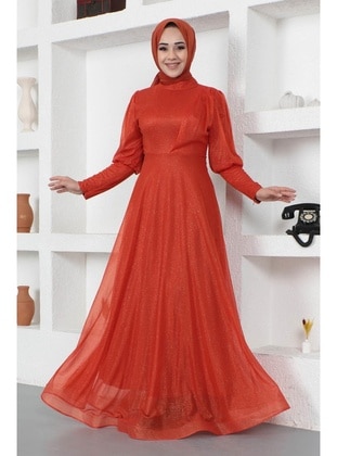 Brick Red - Modest Evening Dress - MISSVALLE