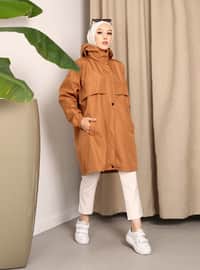 Tan - Unlined - Hooded collar - Trench Coat