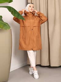 Tan - Unlined - Hooded collar - Trench Coat