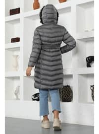 Faux Fur Hooded Puffer Coat Gray 9467