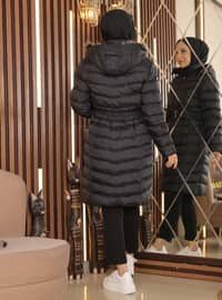 Faux Fur Hooded Puffer Coat Black 9467