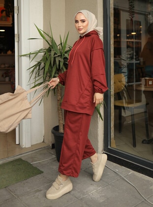 Burgundy - Unlined - Hooded collar - Suit - Modaefa