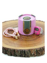 Pink - Mevlüt Gift Set with Cylinder Box, Pearl Prayer Beads, Stones and Zikirmatik, Pink - online