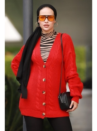 Red - Knit Cardigan - Bestenur