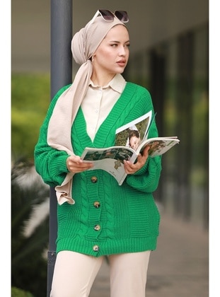 Green - Knit Cardigan - Bestenur