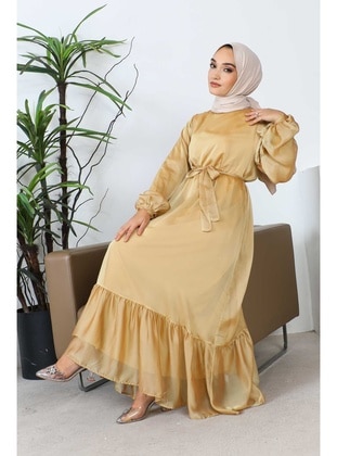 Mustard - Fully Lined - Modest Dress - İmaj Butik