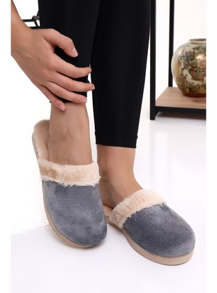 100gr - Flat Slippers - Grey - Home Shoes - Wordex
