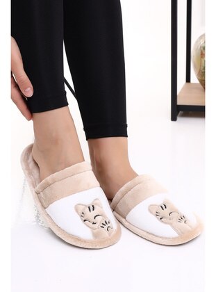 100gr - Flat Slippers - Cream - Home Shoes - Wordex