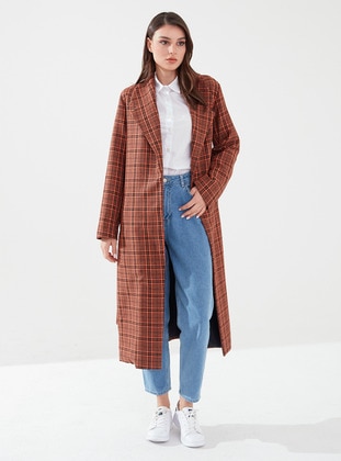 Brown - Fully Lined - Trench Coat - Sahra Afra