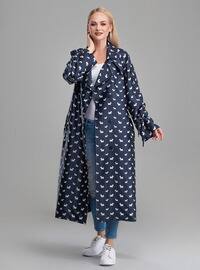 Navy Blue Patterned - Trench Coat