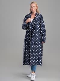 Navy Blue Patterned - Trench Coat
