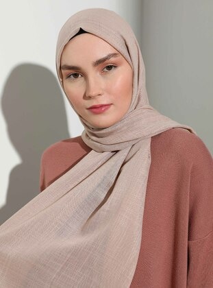 Linen Textured Shawl - Light Brown - Mervin Şal