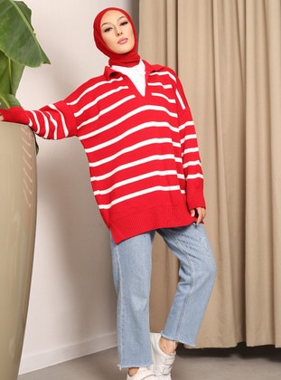 Red - Knit Sweaters - Vav