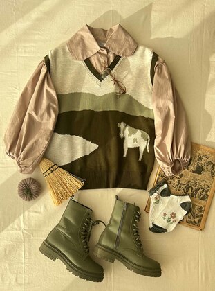 Khaki - Knit Sweater - Ceylan Otantik