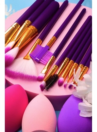 2pcs Makeup Brush Set 12pcs Makeup Brush Set Cylinder Brush Purple + 4pcs Pear Sponge