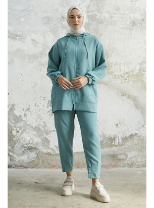 Mint Green - Hooded collar - Tracksuit Set - InStyle