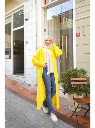 Yellow - Cardigan - Burcu Fashion